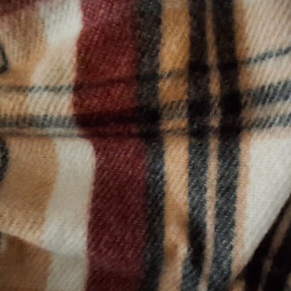 WOOLRICH Poncho Cape Shawl Wrap Cream Tan Burg Plaid Blanket Wrap Layer One Size - Picture 7 of 7